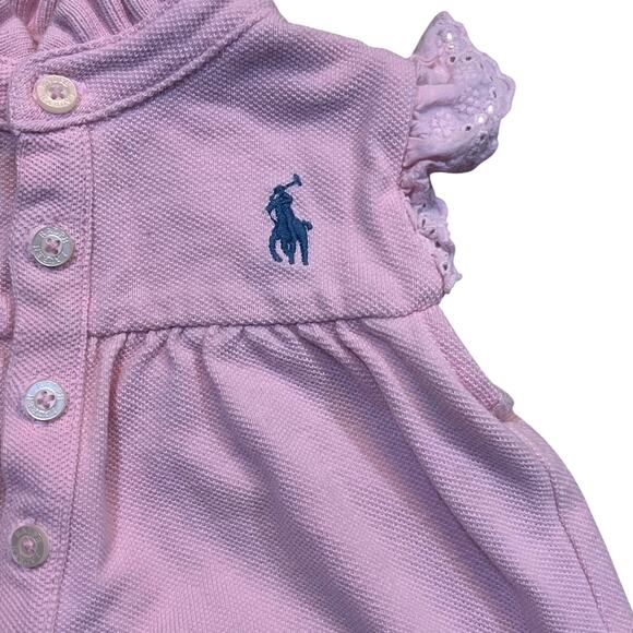 Vintage Ralph Lauren Baby Girls 6 Months Pink Polo Bubble Ruffle Romper - Picture 1 of 8